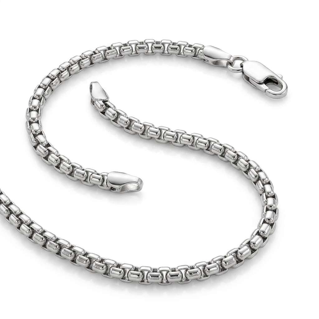 4.4 mm rhodium plated sterling silver round box chain, Avera Group, view 3