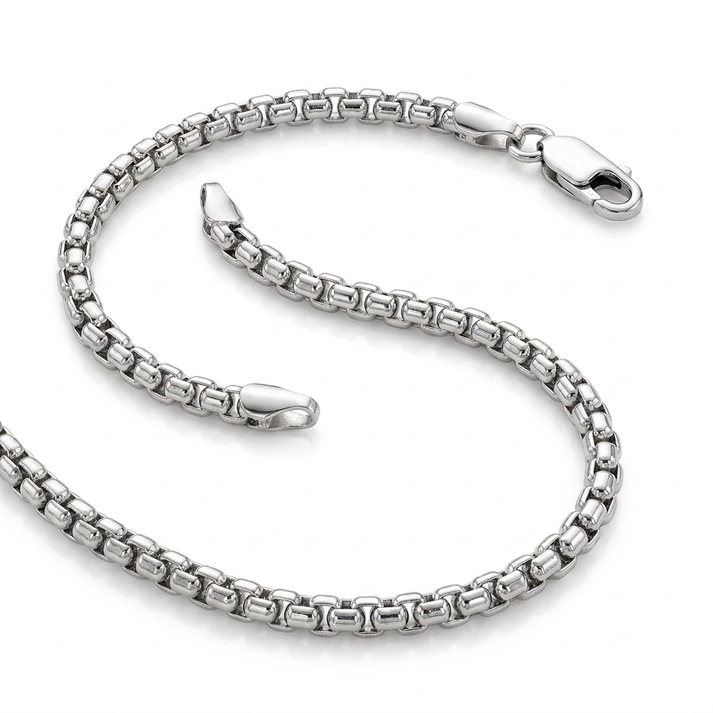 4.4 mm rhodium plated sterling silver round box chain, Avera Group, view 4