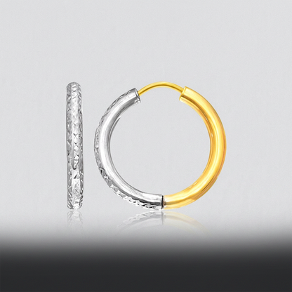 14k two-tone gold textured hoop earrings by Avera Group, view 2