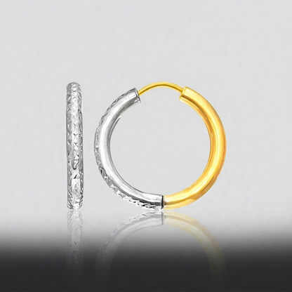 14k two-tone gold textured hoop earrings by Avera Group, view 4