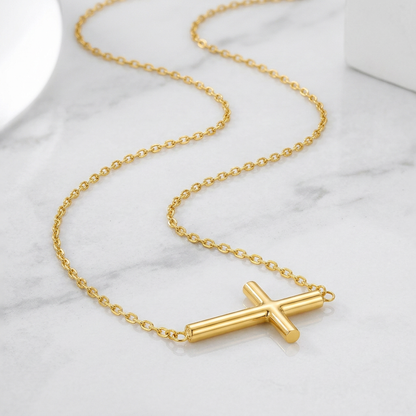 14k yellow gold necklace with polished cross design, Avera Group, view 2