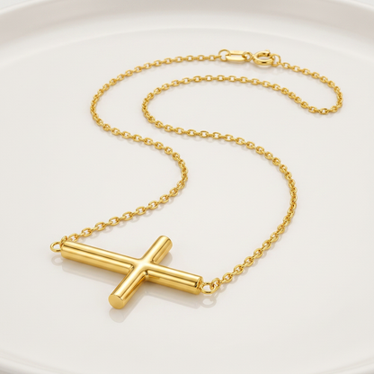 14k yellow gold necklace with polished cross design, Avera Group, view 3