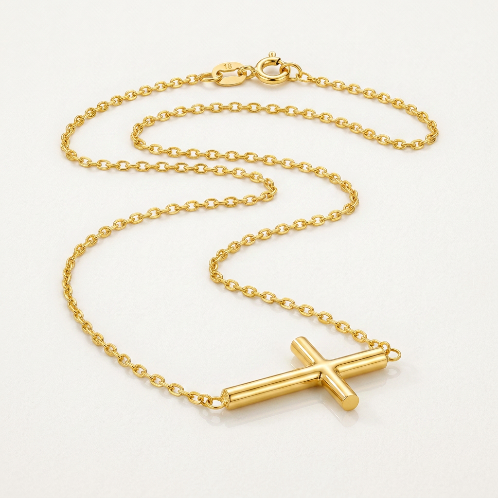 14k yellow gold necklace with polished cross design, Avera Group, view 4