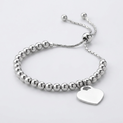 Adjustable sterling silver bead bracelet with heart charm, Avera Group, view 2