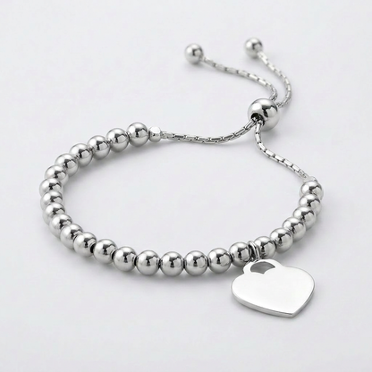 Adjustable sterling silver bead bracelet with heart charm, Avera Group, view 3