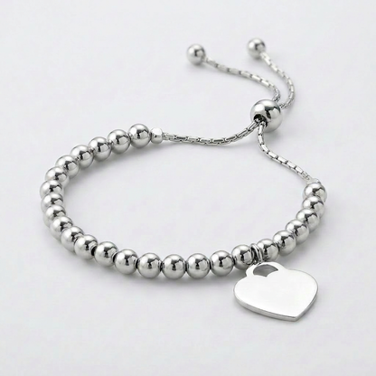 Adjustable sterling silver bead bracelet with heart charm, Avera Group, view 4