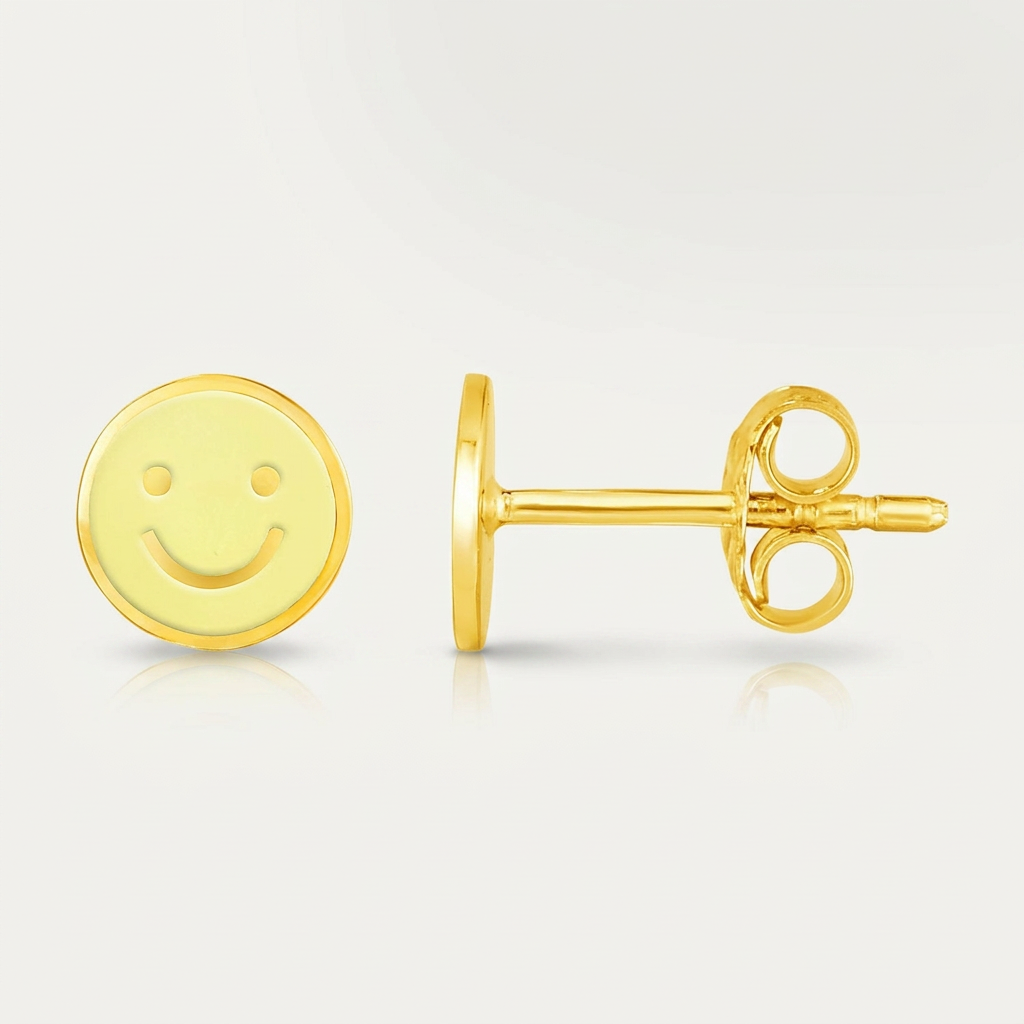 14k yellow gold and yellow enamel smiley face stud earrings, Avera Group, view 2