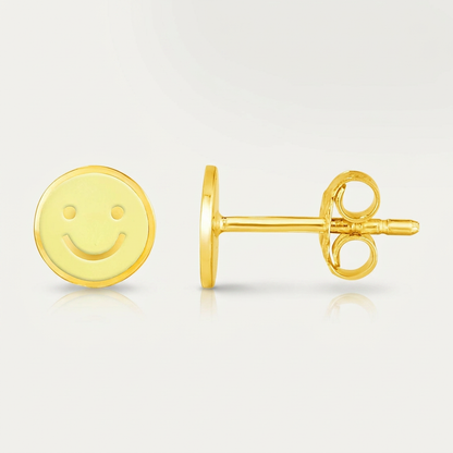 14k yellow gold and yellow enamel smiley face stud earrings, Avera Group, view 2