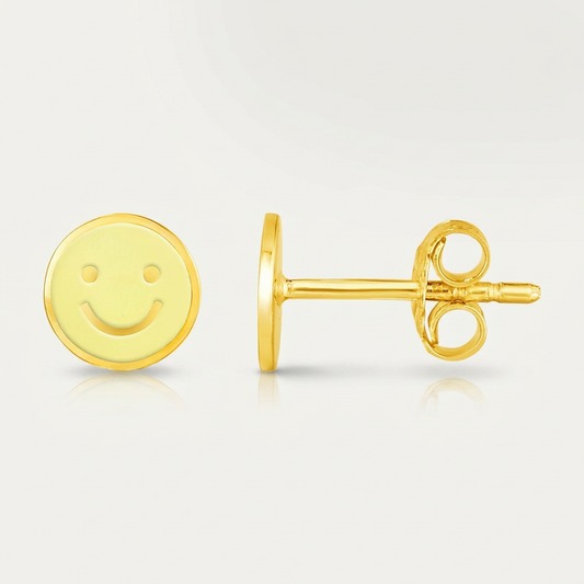 14k yellow gold and yellow enamel smiley face stud earrings, Avera Group, view 2