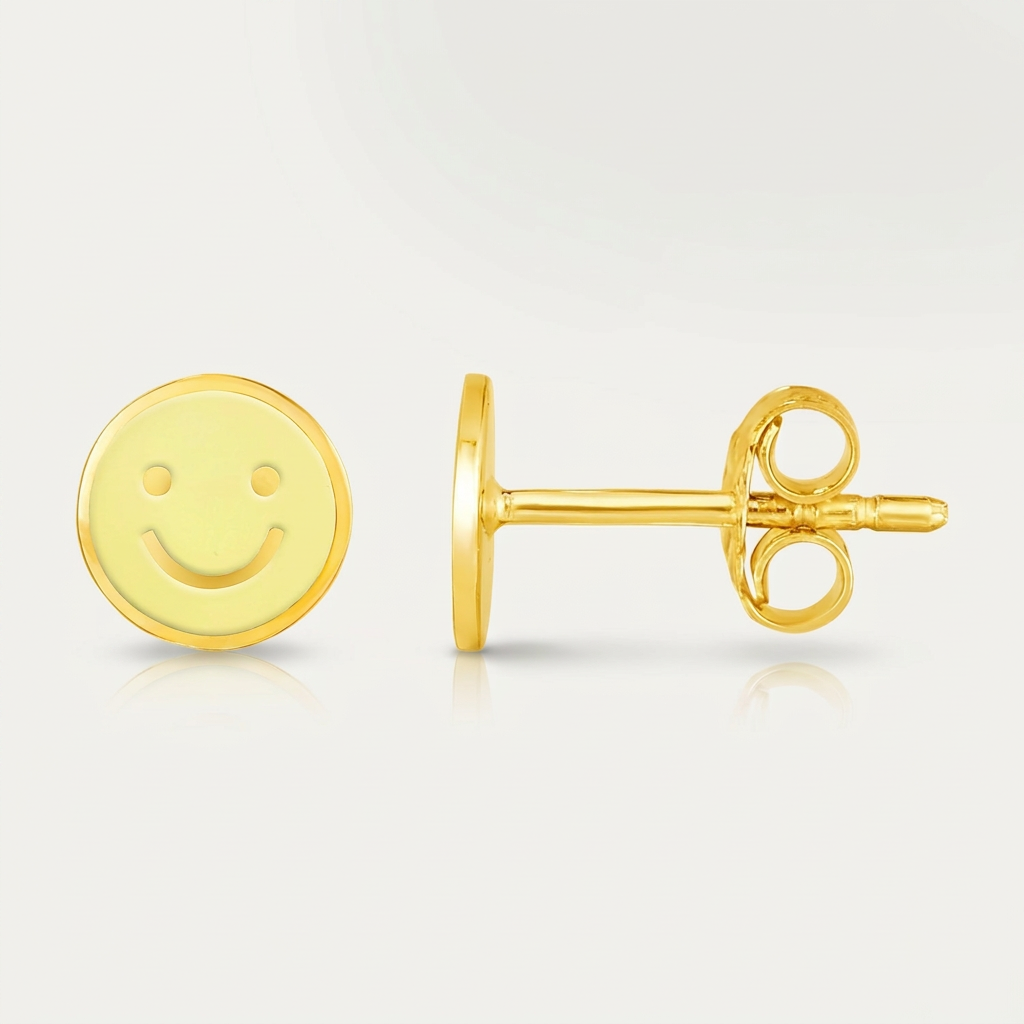 14k yellow gold and yellow enamel smiley face stud earrings, Avera Group, view 3