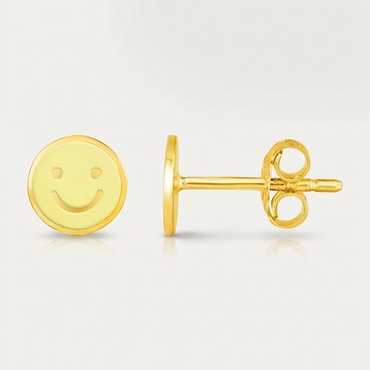 14k yellow gold and yellow enamel smiley face stud earrings, Avera Group, view 3