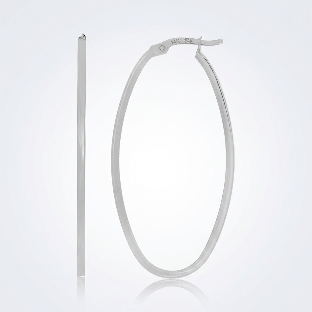 14k white gold slim oval hoop earrings by Avera Group, view 2