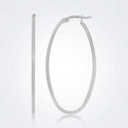 14k white gold slim oval hoop earrings by Avera Group, view 2