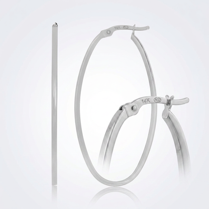 14k white gold slim oval hoop earrings by Avera Group, view 3