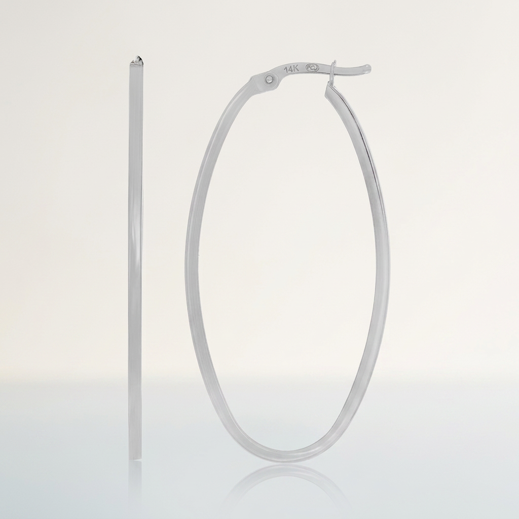14k white gold slim oval hoop earrings by Avera Group, view 4
