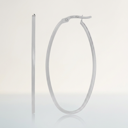 14k white gold slim oval hoop earrings by Avera Group, view 4