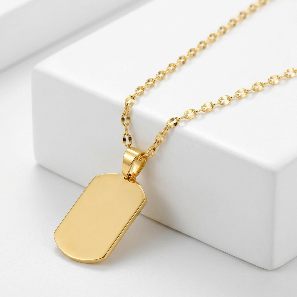 14k yellow gold dog tag necklace, Avera Group, view 3