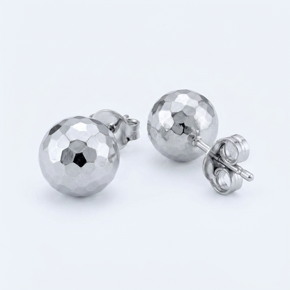 14k white gold faceted ball earrings, Avera Group, view 3