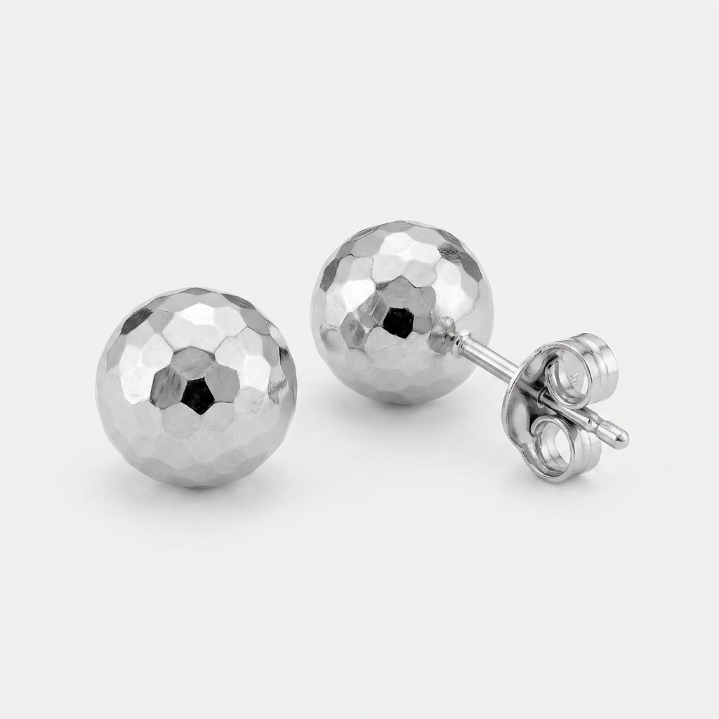14k white gold faceted ball earrings, Avera Group, view 2
