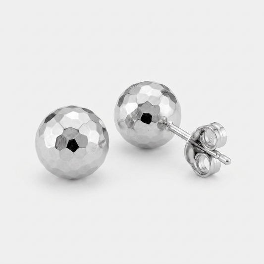14k white gold faceted ball earrings, Avera Group, view 2