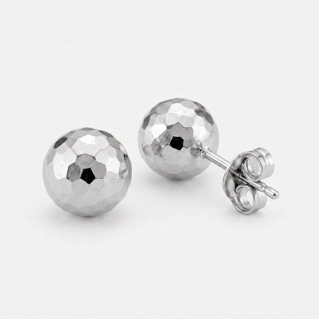 14k white gold faceted ball earrings, Avera Group, view 4