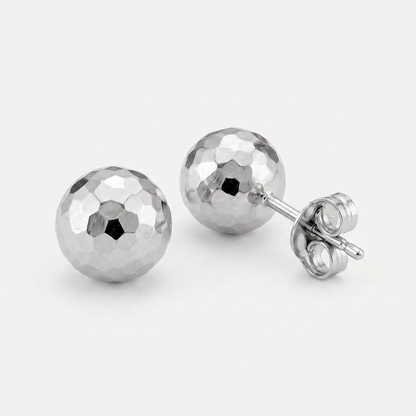 14k white gold faceted ball earrings, Avera Group, view 4