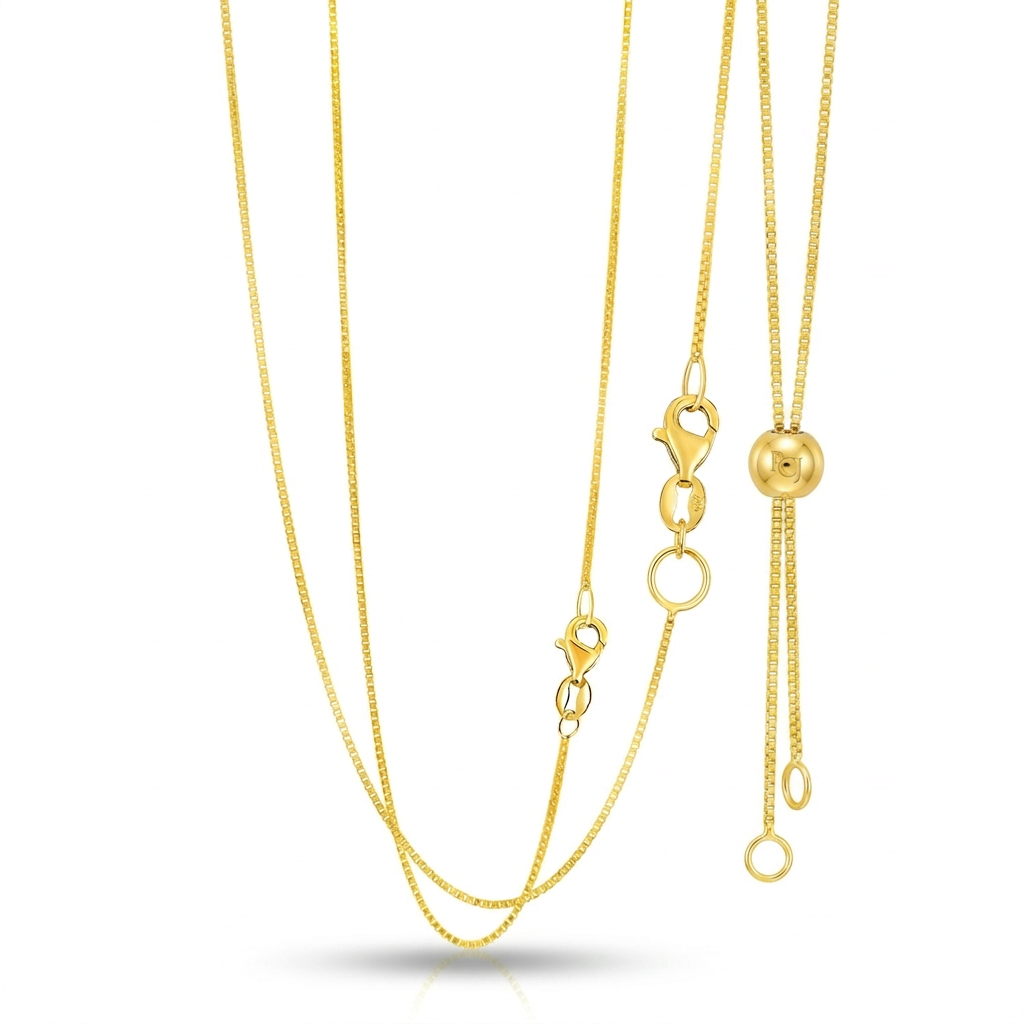 14k yellow gold adjustable box chain 0.8mm, Avera Group, view 3