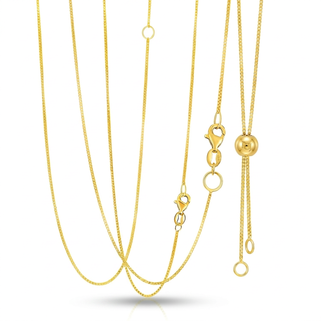 14k yellow gold adjustable box chain 0.8mm, Avera Group, view 4