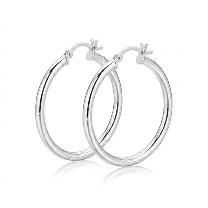Sterling Silver Hoop Style Earrings with Polished Rhodium Plating (30mm) by Avera Group