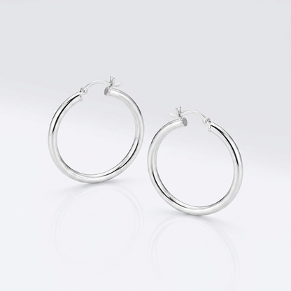 Sterling Silver Hoop Style Earrings with Polished Rhodium Plating (30mm) by Avera Group