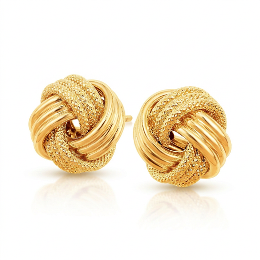 10k Yellow Gold Love Knot with Ridge Texture Earrings, Avera Group, view 2