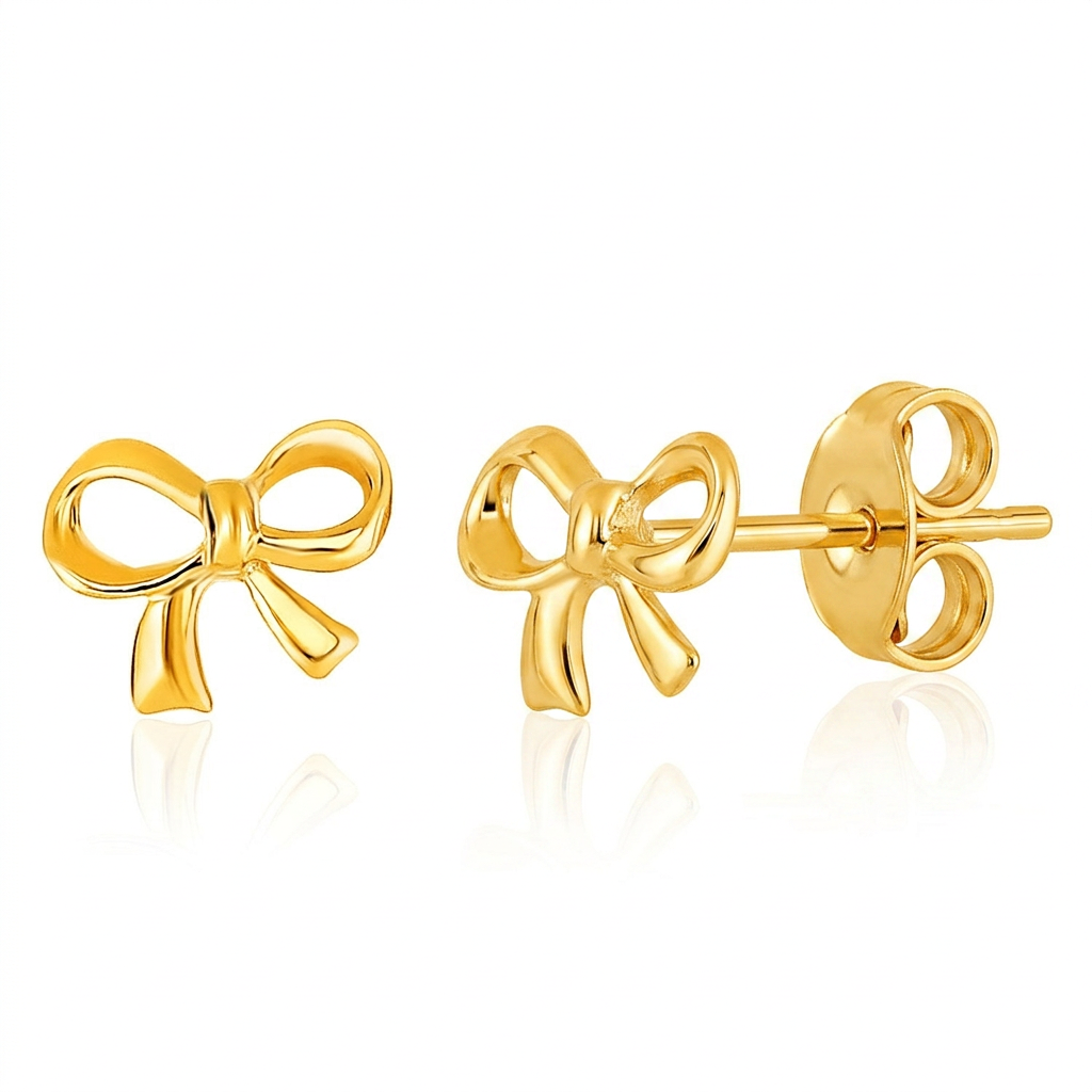 14k yellow gold bow style post earrings, Avera Group, view 2
