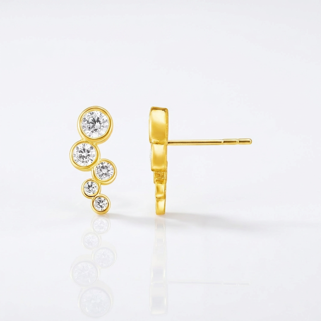 14k yellow gold climber post earrings with circles and cubic zirconia, Avera Group, view 4