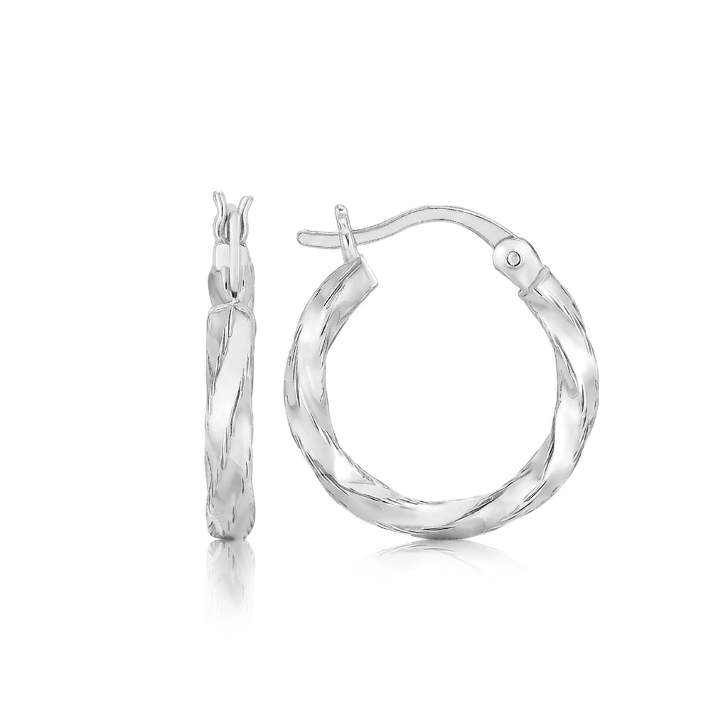 Sterling Silver Polished Twist Design Hoop Earrings by Avera Group