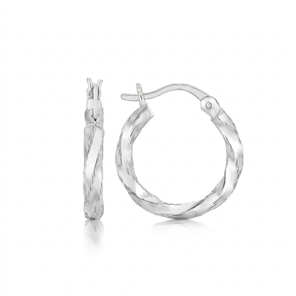 Sterling Silver Polished Twist Design Hoop Earrings by Avera Group