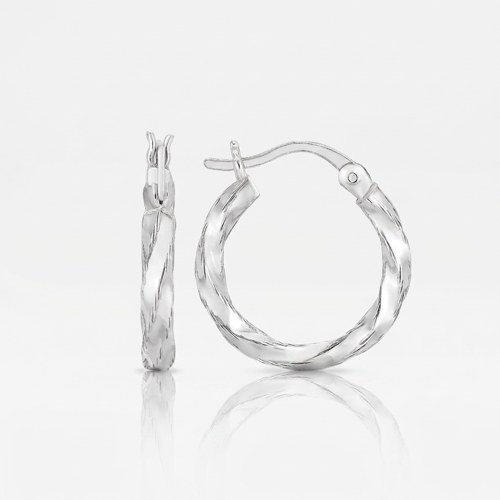 Sterling Silver Polished Twist Design Hoop Earrings by Avera Group