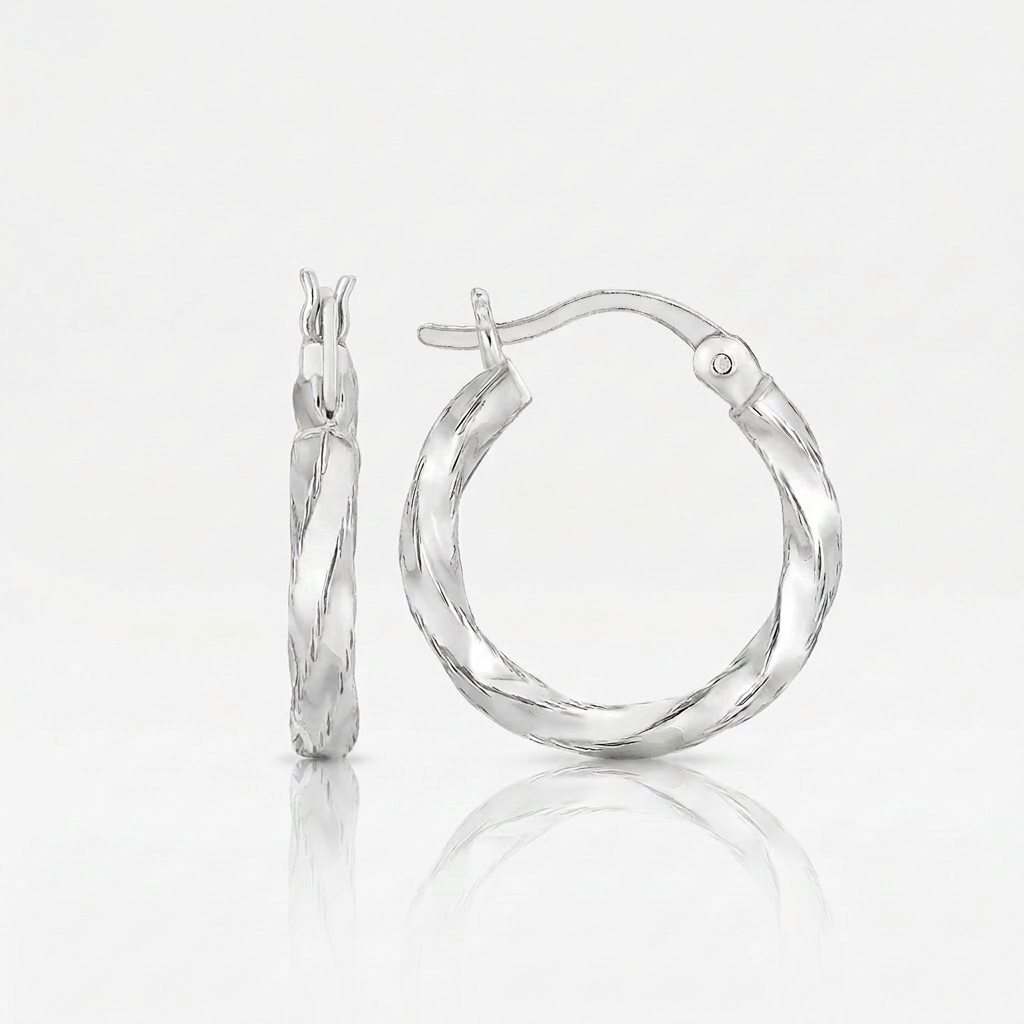 Sterling Silver Polished Twist Design Hoop Earrings by Avera Group