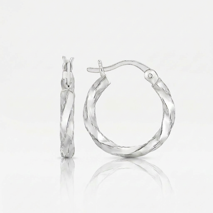 Sterling Silver Polished Twist Design Hoop Earrings by Avera Group