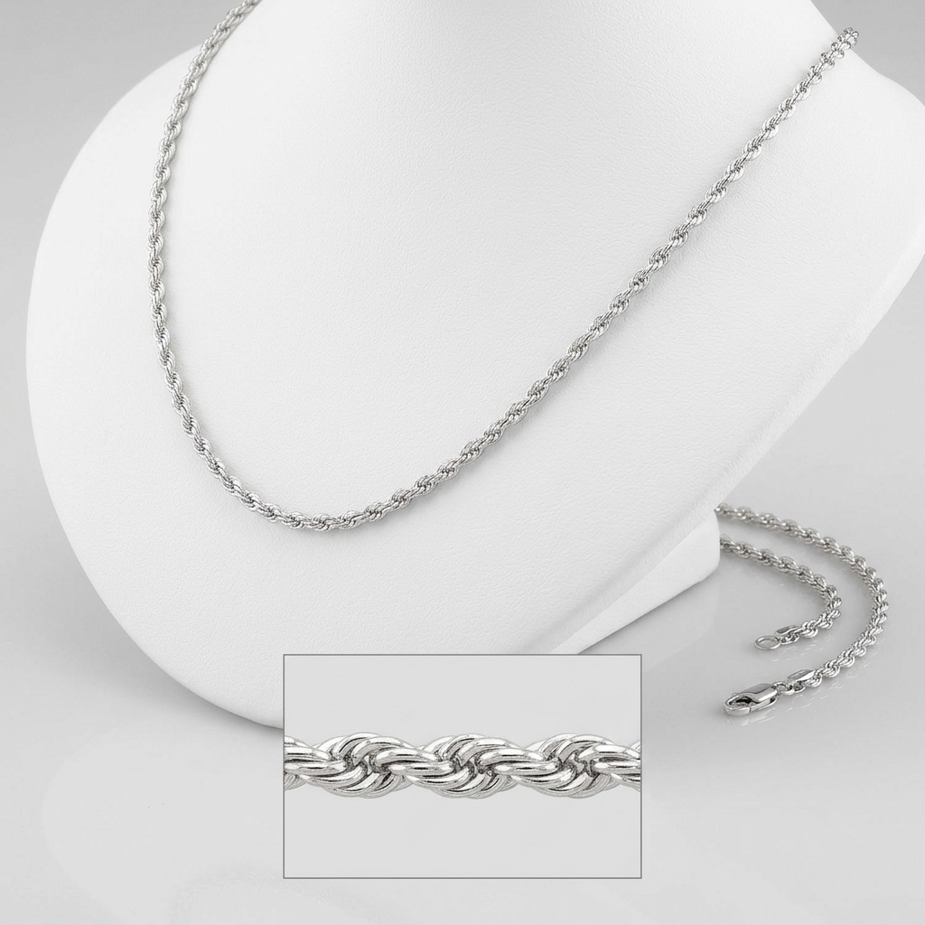 RCJ 2.0mm 14k white gold light rope chain by Avera Group, view 2