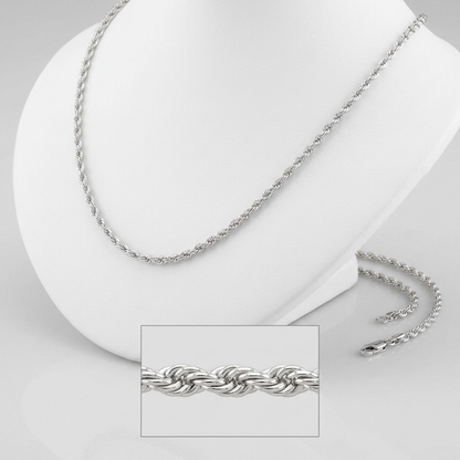 RCJ 2.0mm 14k white gold light rope chain by Avera Group, view 2