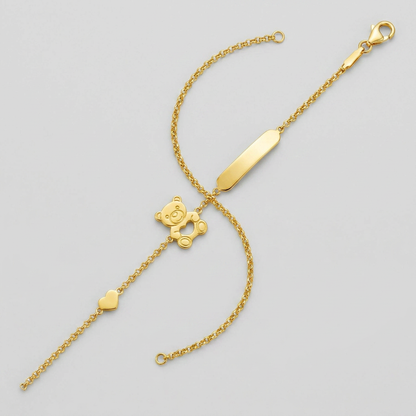 14k yellow gold children's bracelet with teddy bear, heart and bar, Avera Group, view 2