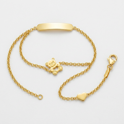 14k yellow gold children's bracelet with teddy bear, heart and bar, Avera Group, view 3