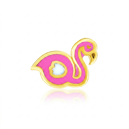 Children's 14k yellow gold enameled flamingo earrings, Avera Group, view 2