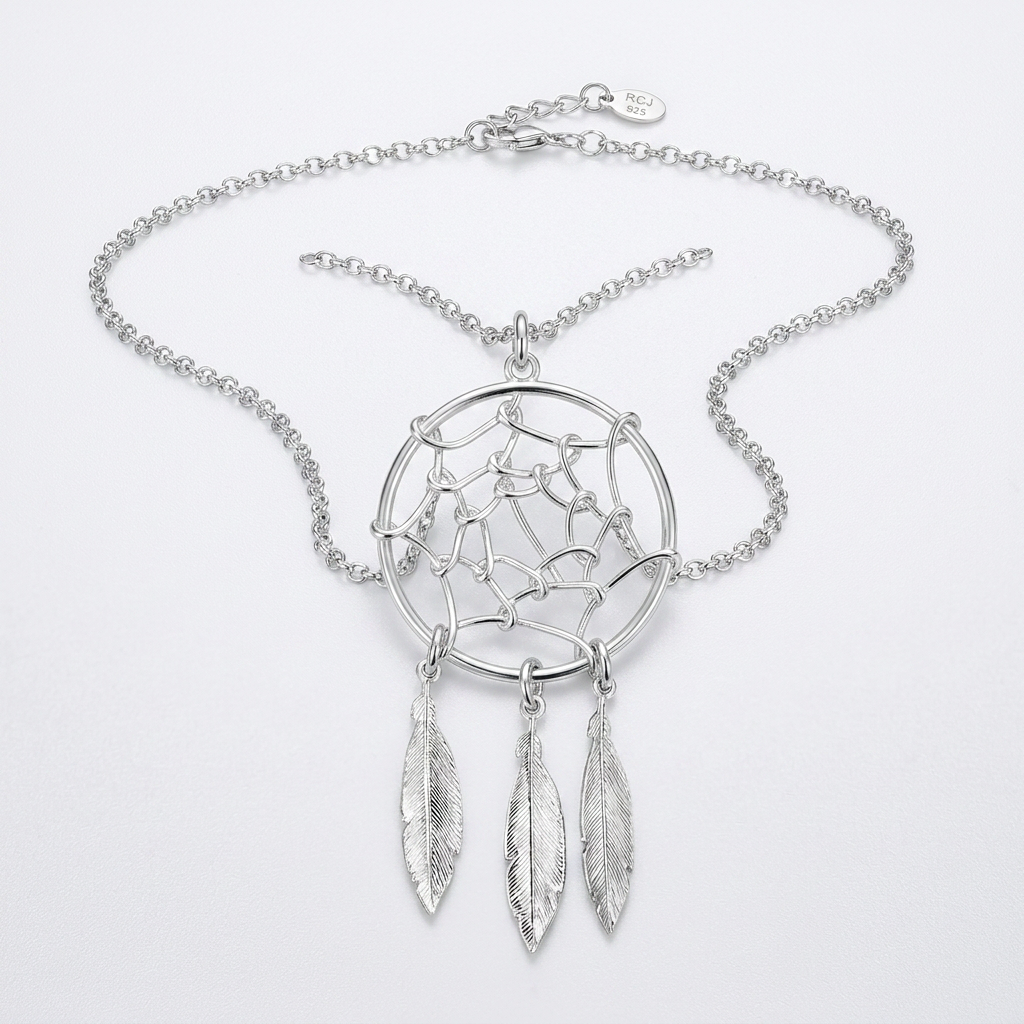Sterling Silver 17 inch Necklace with Dream Catcher Pendant by Avera Group