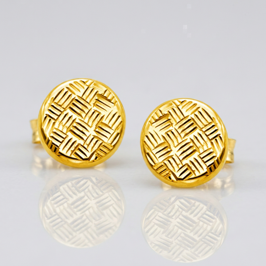14k yellow gold textured circle post earrings, Avera Group, view 3