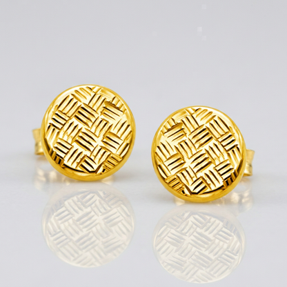 14k yellow gold textured circle post earrings, Avera Group, view 3