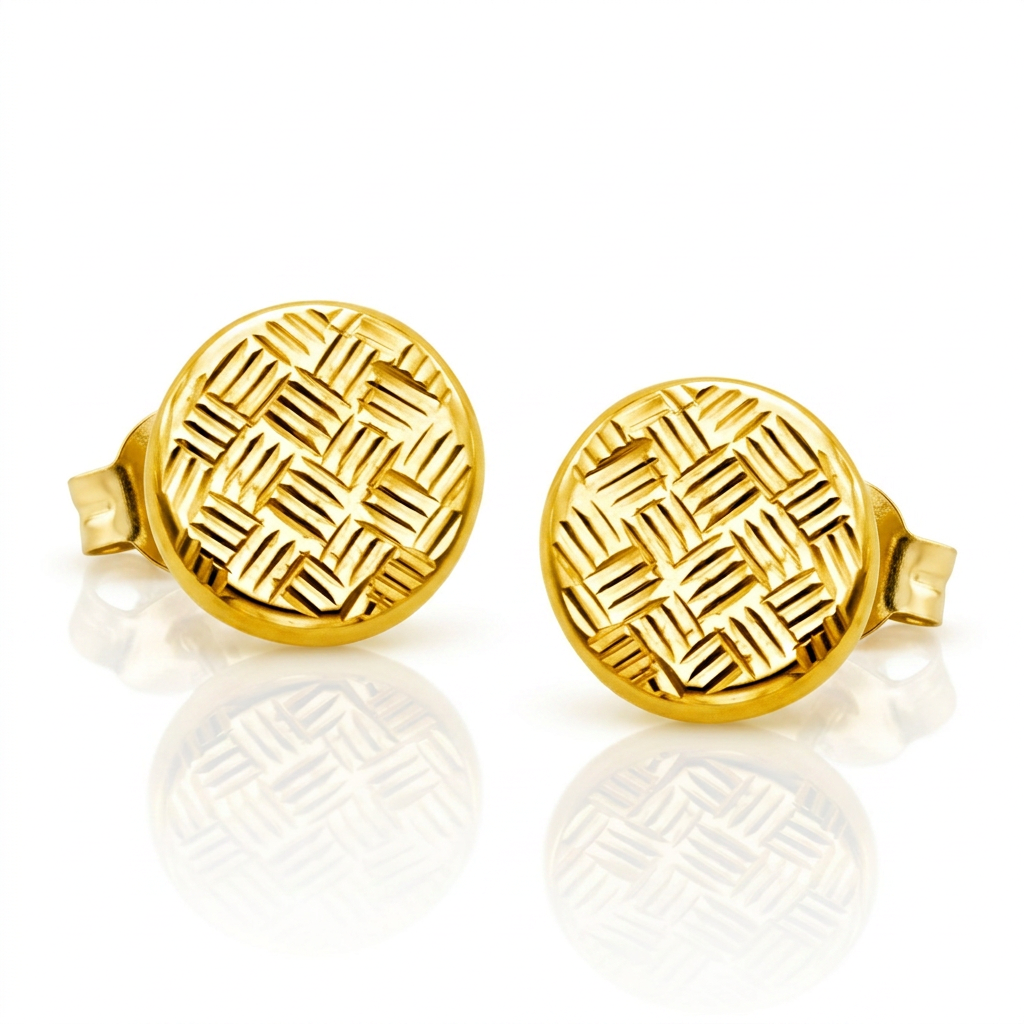 14k yellow gold textured circle post earrings, Avera Group, view 4