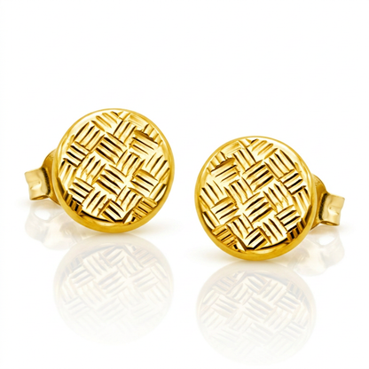 14k yellow gold textured circle post earrings, Avera Group, view 4