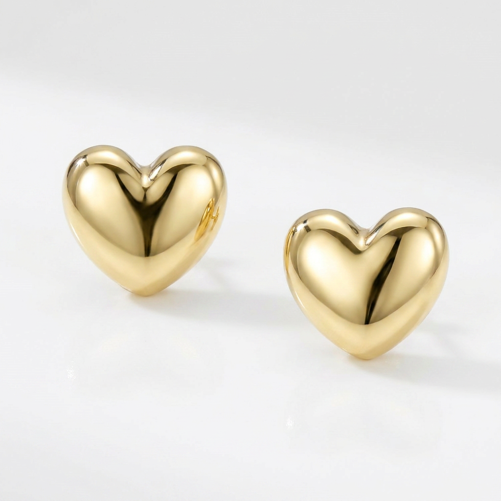 14k yellow gold polished puffed heart earrings, Avera Group, view 2