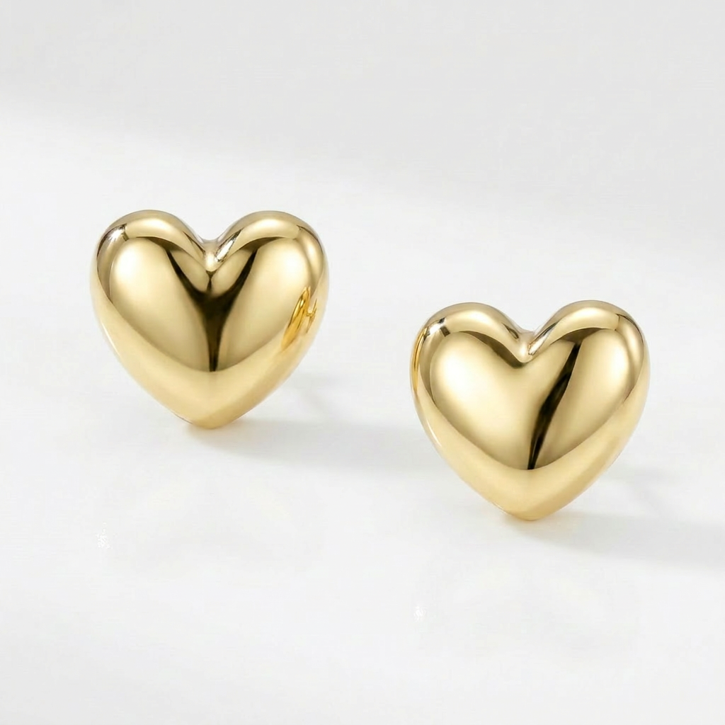 14k yellow gold polished puffed heart earrings, Avera Group, view 3